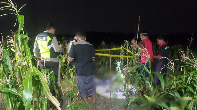 Petugas saat lakukan olah TKP di meninggalnya Muradi (64) petani asal Dusun Mulung, Desa Ngrandu RT 008 RW 002, Kecamatan Kedungadem, Kabupaten Bojonegoro. Jumat (07/11/2025) (Aset: Istimewa)