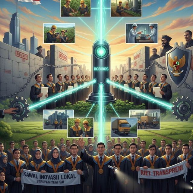 Ilustrasi para Sarjana Indonesia mengawal Inovasi Lokal BOBIBOS (Sumber: Gemini AI)