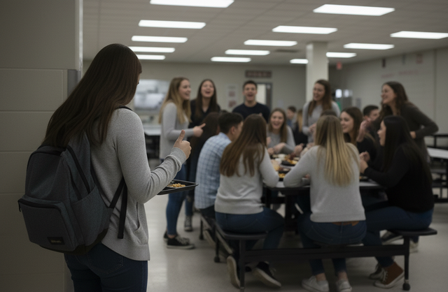 Situasi nonverbal dari perasaan terasing dan tidak diterima di lingkungan sosialnya. Ilustrasi: Gemini