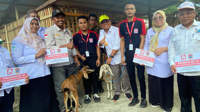 Penyerahan hewan ternak dari Alfamidi ke Pemerintah Kabupaten Gorontalo Utara sebagai bentuk dukungan terhadap porgram G2-10 yang digagas Bupati.