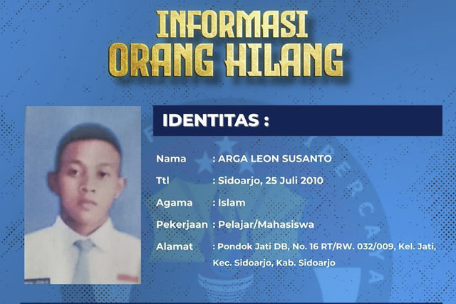 Informasi laporan orang hilang di Sidoarjo. Foto: Instagram/ @humaspoldajatim