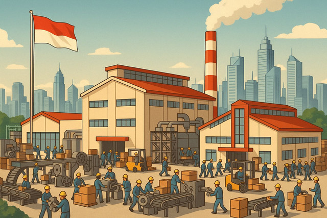 Ilustrasi perekenomian Indonesia layaknya sebuah pabrik raksasa dimana pertumbuhan jangka panjang bergantung dari penambahan lini produksi, keterampilan pekerja dan produktivitas.