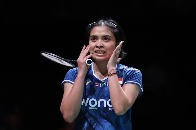 Gregoria Mariska Tunjung saat bermain di Kumamoto Masters 2025 yang digelar di Kumamoto Prefectural Gymnasium, Jepang. Foto: Dok. PBSI