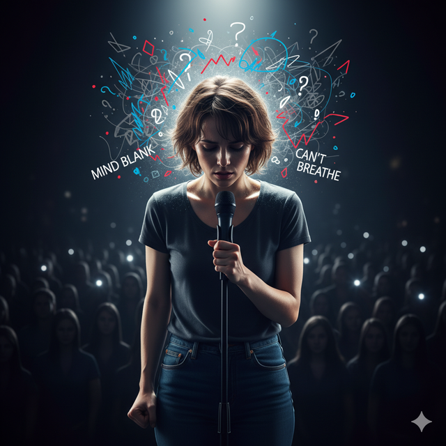 Ilustrasi ketakutan saat berbicara di depan umum. Sumber: buatan AI