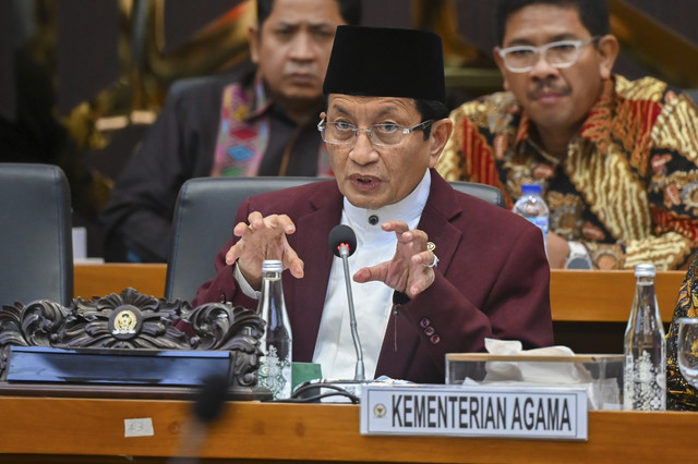 Menteri Agama Nasaruddin Umar di Kompleks Parlemen Senayan, Jakarta, Rabu (19/11/2025). Foto: Rivan Awal Lingga/ANTARA FOTO