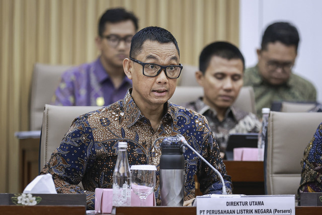 Direktur Utama PLN Darmawan Prasodjo menyampaikan paparan pada Rapat Dengar Pendapat (RDP) dengan Komisi VI DPR di Kompleks Parlemen, Senayan, Jakarta, Kamis (20/11/2025). Foto: Dhemas Reviyanto/ANTARA FOTO