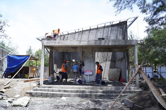 Progres pembangunan Kampung Nelayan Merah Putih (KNMP) di Desa Poncosari, Srandakan, Bantul, Daerah Istimewa Yogyakarta (DIY).  Foto: Dok. Istimewa