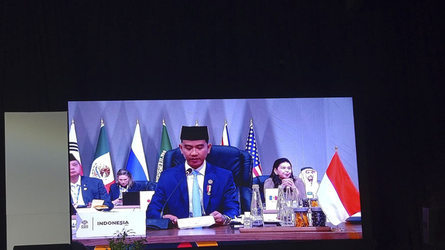 Wakil Presiden Republik Indonesia Gibran Rakabuming Raka dalam forum Konferensi Tingkat Tinggi G20 di Johannesburg, Afrika Selatan, Sabtu (22/11/2025).  Foto: Zamachsyari/kumparan