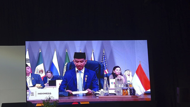 Wakil Presiden Republik Indonesia Gibran Rakabuming Raka dalam forum Konferensi Tingkat Tinggi G20 di Johannesburg, Afrika Selatan, Sabtu (22/11/2025).  Foto: Zamachsyari/kumparan