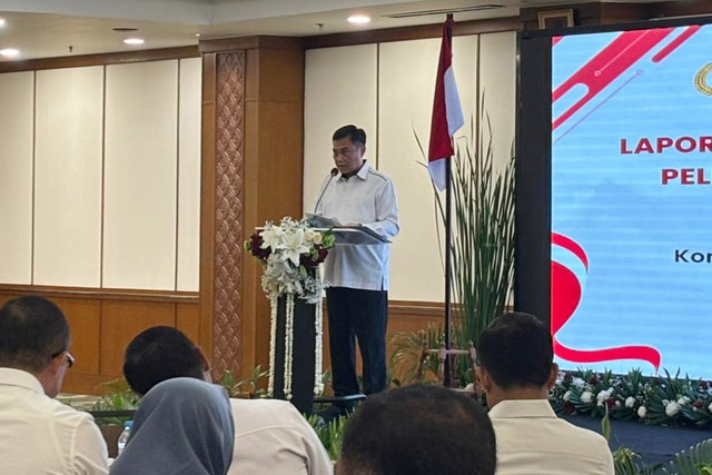 Ketua Pelaksana Peluncuran Hasil SKM Layanan SKCK Kombes Pol Yosef Sriyono di Hotel Grand Sahid Jaya, Jakarta, Senin (24/11/2025). Foto: Amira Nada/kumparan