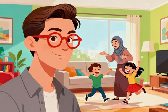 Fitrah memperhatikan kedua anak dan istrinya bermain penuh kebahagiaan. (Ilustrasi)