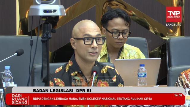 Komisioner LMKN, Marcell Siahaan, dalam RDPU tentang RUU Hak Cipta. Foto: YouTube/ TVR Parlemen