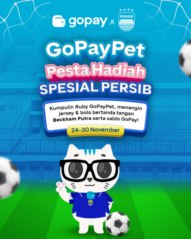 GoPay menghadirkan “GoPay Pet: Pesta Hadiah Spesial PERSIB”, program yang memungkinkan pengguna bermain game interaktif dan berkesempatan membawa pulang hadiah eksklusif Persib. Foto: GoPay