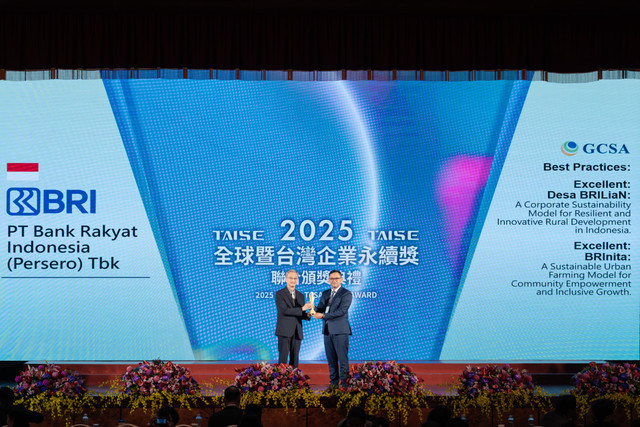 BRI berhasil meraih penghargaan Excellence untuk program BRInita dan Desa BRILiaN pada ajang Global Corporate Sustainability Awards (GCSA) 2025 di The Grand Hotel Taipei, Taiwan, Selasa (26/11). Foto: Dok. BRI