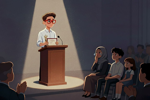 Gb.21 : Fitrah akhirnya berhasil meraih penghargaan di bidang Jurnalistik. (Ilustrasi)