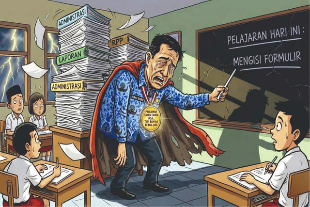 Ilustrasi Pensiunan Guru. (Sumber : AI Generator/Fahruddin Fitriya)