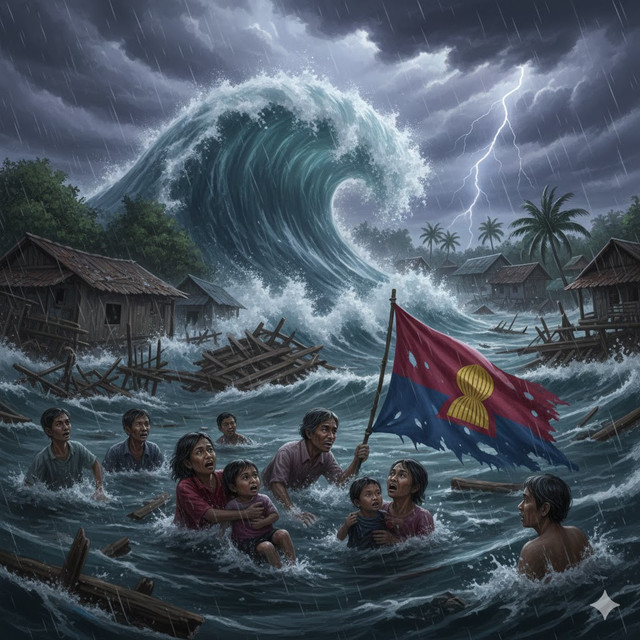 Ilustrasi AI mengenai banjir bandang di Kabupaten Agam, Sumatera Barat. Bencana iklim kini menjadi ancaman keamanan non-tradisional yang memerlukan respons kolektif ASEAN.
