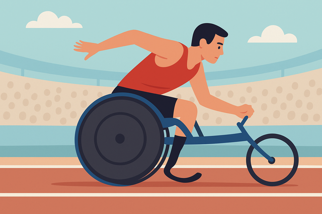 Ilustrasi atlet difabel Indonesia yang tengah melaju di lintasan menggunakan kursi roda balap. (Sumber foto: Dok. Idisign)