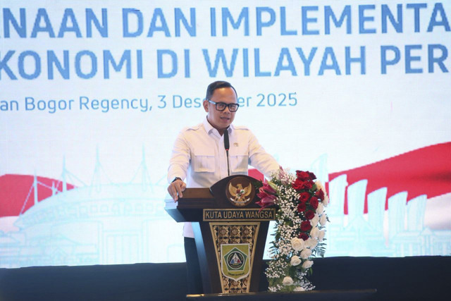 Wamendagri Bima Arya pada acara Borderline Economic Summit 2025 di Bogor, Jawa Barat, Rabu (3//12/2025).  Foto: Dok. Kemendagri