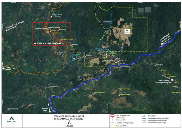 Peta area terdampak banjir di Kecamatan Batangtoru. Foto: dok. PTAR