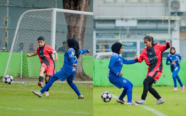 Rihla Nuer dan Nastasia Suci di klub sepak bola wanita Maladewa, Odi Sports Club. Foto: Instagram/ @odisportsclub