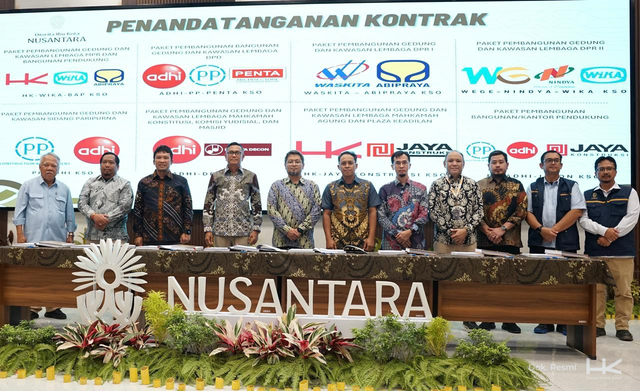 Penandatanganan kontrak pembangunan gedung dan kawasan Ibu Kota Nusantara (IKN) di Ruang Serbaguna, Kantor Kemenko IV, Tower 1 – KIPP IKN, Kamis (4/12). Foto: Dok. Hutama Karya
