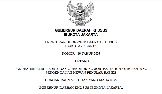 Pergub DKI Jakarta yang mengatur soal larangan makan daging kucing dan anjing. Foto: Dok. Istimewa