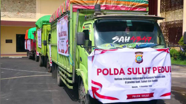 Bantuan Kemanusiaan dari Polda Sulawesi Utara untuk korban bencana di Aceh, Sumut dan Sumbar. (Foto: istimewa)