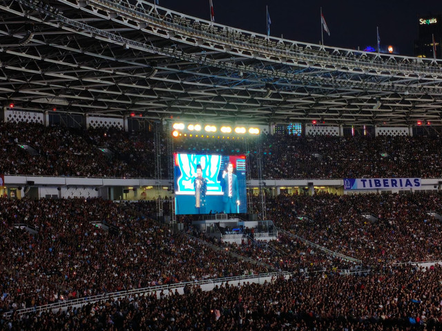 Menteri Agama Nasaruddin Umar di Perayaan Natal Gereja Tiberias, Sabtu (6/12). Foto: Rayyan/Kumparan