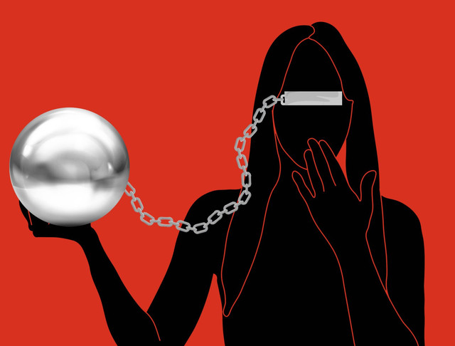 Ilustrasi wanita dengan bola rantai pasungnya. Foto: Freepik.