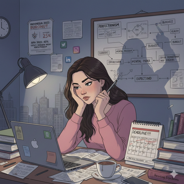Ilustrasi Anak Perempuan Pertama Dengan Segala Tekanannya. Source: Gemini AI.