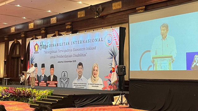Wakil Ketua Dewan Pembina DPP Partai Gerindra Hashim S. Djojohadikusumo saat peringatan Hari Disabilitas Internasional di Hotel Bidakara, Tebet, Jakarta Selatan, Senin (8/12/2025). Foto: Nasywa Athifah/kumparan