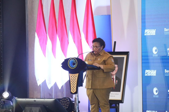 Wamendagri Ribka Haluk menghadiri Musrenbang HAM 2025 di Hotel Grand Sahid Jaya, Jakarta, Senin (8/12/2025). Foto: Kemendagri RI