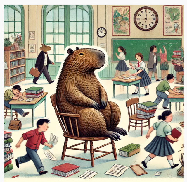 Pendidikan sibuk berlari, capybara duduk tenang. (Sumber: ChatGPT)