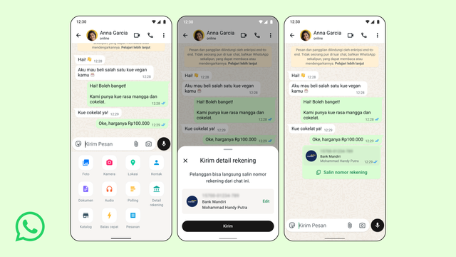 Fitur baru kirim detail rekening di aplikasi WhatsApp Business. Foto: WhatsApp