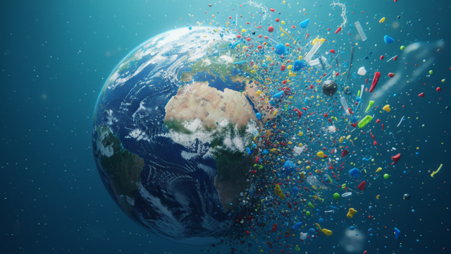 Ilustrasi Mikroplastik Gerogoti Bumi/ Generated by AI Gemini