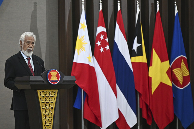 Perdana Menteri Timor Leste Kay Rala Xanana Gusmao menyampaikan pidato kebijakan saat kunjungannya ke Sekretariat ASEAN, Jakarta, Kamis (11/12/2025). Foto: Fauzan/ANTARA FOTO