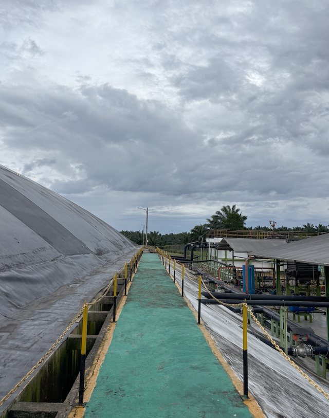Pabrik pengolahan limbah cair kelapa sawit atau Palm Oil Mill Effluent (POME) menjadi biogas PT Sukses Karya Mandiri (SKM) di Desa Laman Baru, Kecamatan Permata, Kecubung, Kabupaten Sukamara, Rabu (10/11/2025). Foto: kumparan/Ema Fitriyani