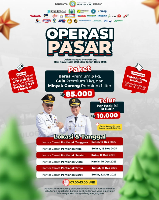 Operasi Pasar Menyambut Natal 2025 & Tahun Baru 2026 dari Pemkot Pontianak. Foto: Dok. Instagram @diskominfopontianak