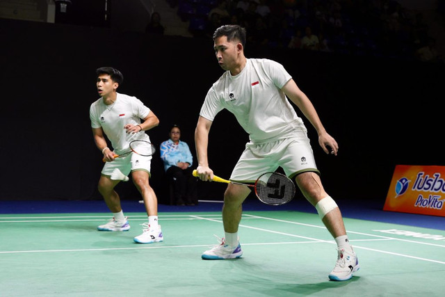 Sabar Gutama/Reza Pahlevi saat bermain untuk Indonesia di SEA Games Thailand 2025. Foto: PBSI
