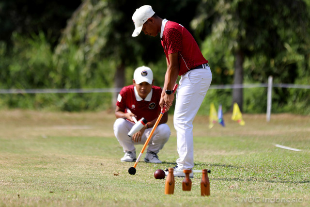 Aksi atlet woodball Indonesia di SEA Games 2025 Thailand. Foto: NOC Indonesia/Didik Setiawan