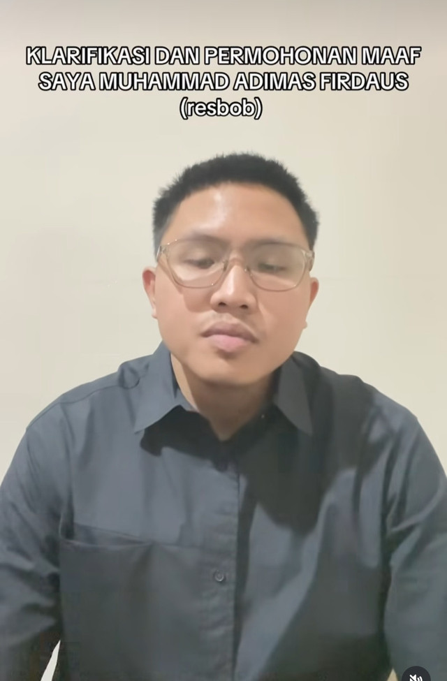 video pelaku (Resbob) memngunggah video permintaan maaf di sosial media. Sumber : Instagram @adimasfirdauss