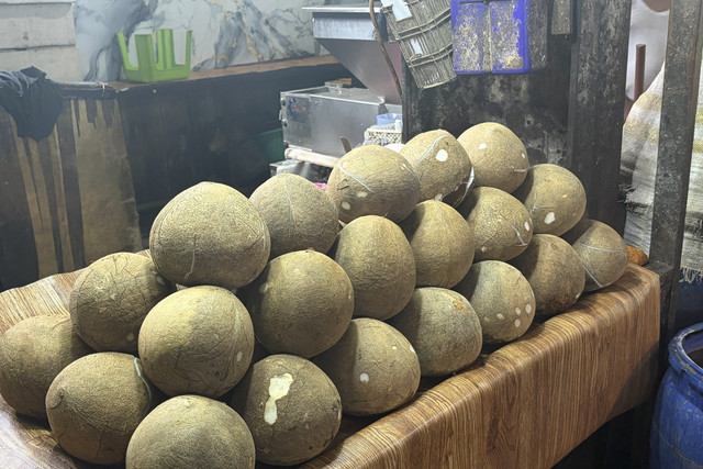 Lapak dagangan kelapa bulat di Pasar Senen, Kamis (18/12/2025). Foto: Najma Ramadhanya/kumparan