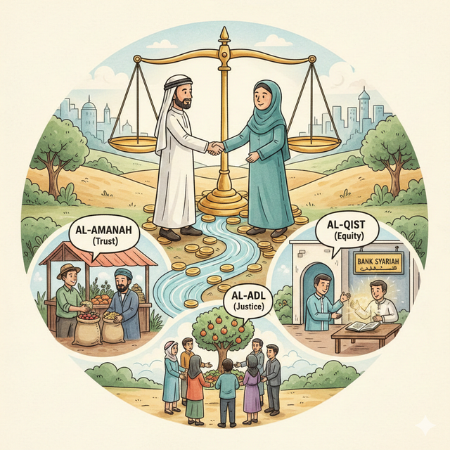 Ilustrasi aktivitas ekonomi islam. Sumber : Gemini AI