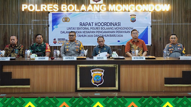 Pelaksanaan Rapat Koordinasi (Rakor) Lintas Sektoral jelang Perayaan Natal 2025 dan Tahun Baru 2026 di Kabupaten Bolaang Mongondow.