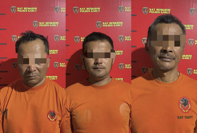 Tiga orang terduga pelaku perusakan kawasan perkebunan di Cikajang, Garut, Jawa Barat. Foto: Dok. Polres Garut