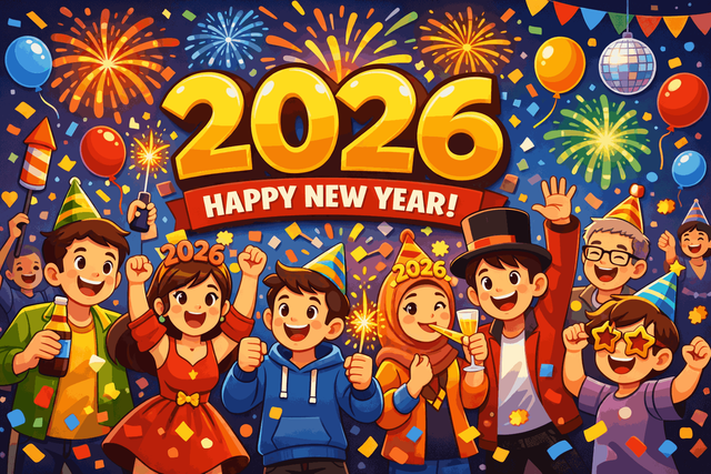 Ilustrasi memeriahkan tahun baru (Gambar dibuat dengan bantuan AI)