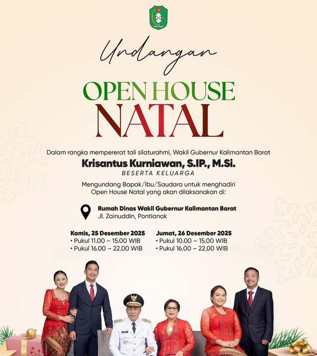 Wakil Gubernur Kalimantan Barat, Krisantus Kurniawan, beserta keluarga akan mengadakan acara open house Natal. Foto: Dok. Instagram @dirasig
