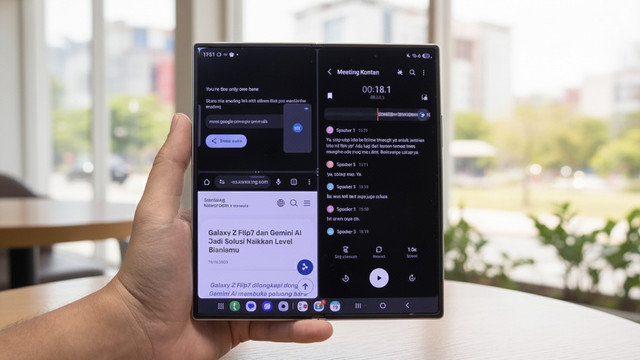 Multi-Window di Galaxy Z Fold7 memungkinkan pengguna membuka meeting, presentasi, dan catatan sekaligus dalam satu layar besar. Foto: Dok. Samsung