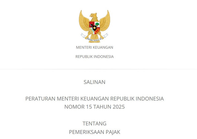 Foto : Judul PMK 15/2025  Sumber : www.pajak.go.id